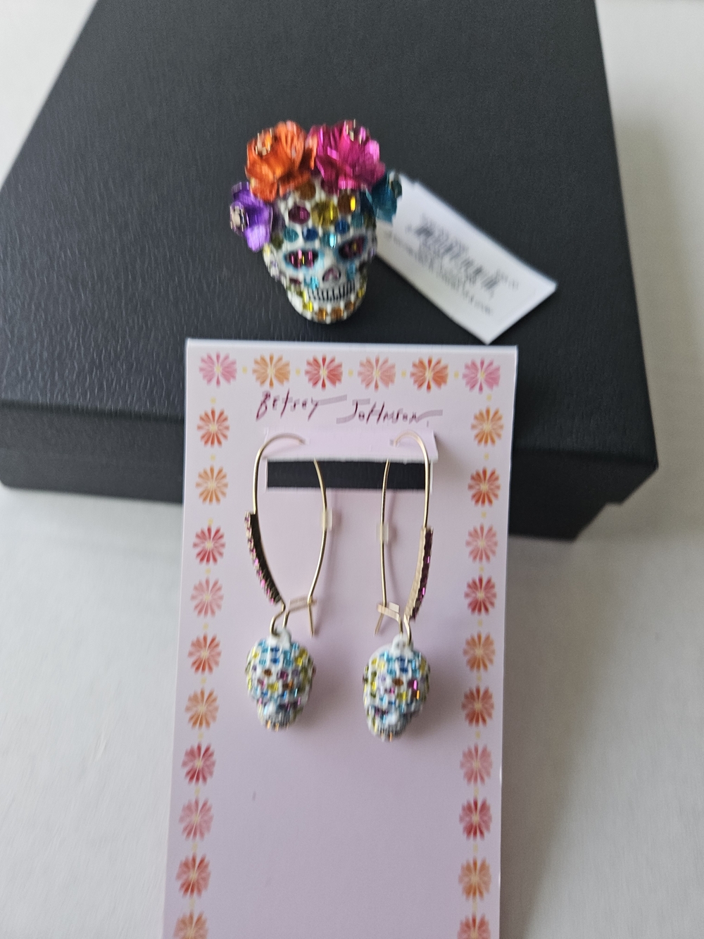 Betsey Johnson Multicolor Sugar Skull Drop Earrings And Ring Set